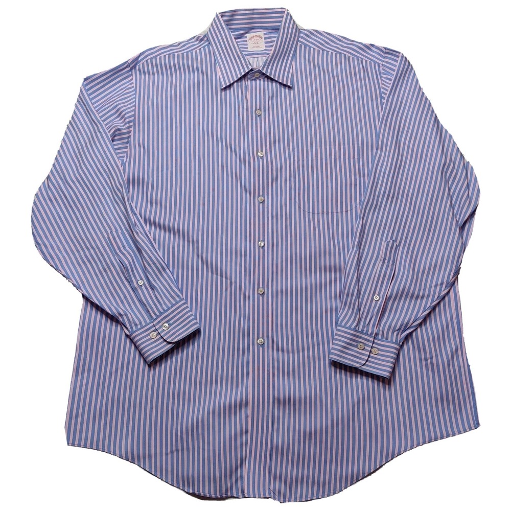Brooks Brothers 346 Men 17-4/5 Regent Pink & Blue Striped All Cotton Dress Shirt